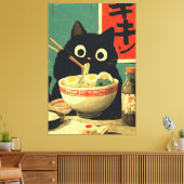 Toile Chat noir drôle mangeant du Ramen (Insitu(Salon))