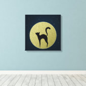 Toile Chat noir élégante silhouette et lune (Insitu (Plancher de Bois))