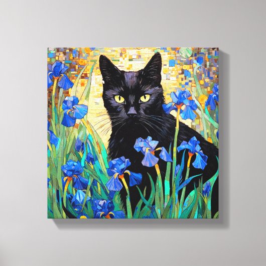 Toile "Chat Noir En Iris Violet (Recto)