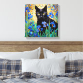 Toile "Chat Noir En Iris Violet (Insitu(Chambre))