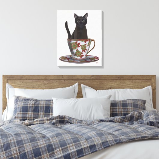 Toile Chat noir en Teacup (Insitu(Chambre))