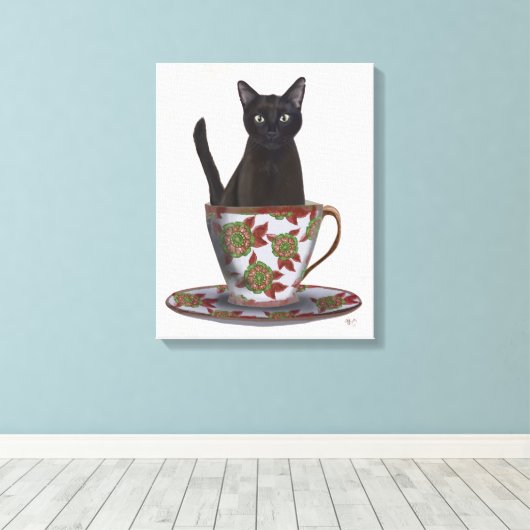 Toile Chat noir en Teacup (Insitu (Plancher de Bois))