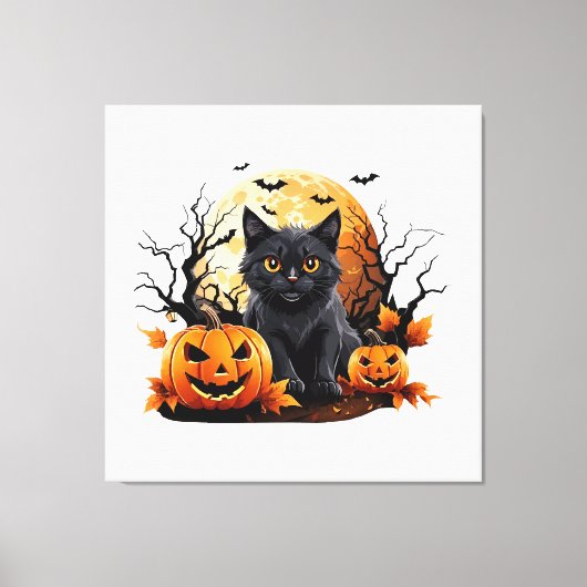 Toile Chat noir entouré de citrouilles (Recto)