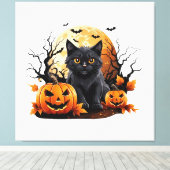 Toile Chat noir entouré de citrouilles (Insitu (Plancher de Bois))