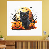 Toile Chat noir entouré de citrouilles (Insitu(Salon))