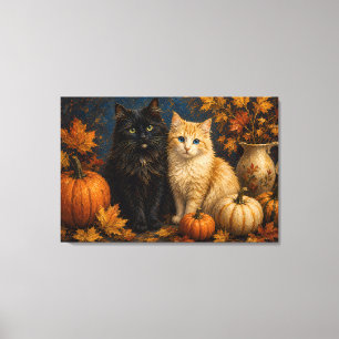 Toile Chat noir et chat orange Halloween vintage