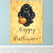 Toile Chat noir et Citrouille d'Halloween doux (Insitu (Plancher de Bois))