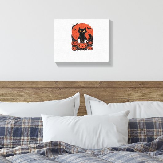 Toile Chat noir et Citrouille - Halloween T-shirt Art Cl (Insitu(Chambre))