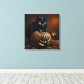 Toile Chat noir et citrouille Jack-O-Lantern (Insitu (Plancher de Bois))