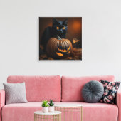 Toile Chat noir et citrouille Jack-O-Lantern (Insitu(Salon))