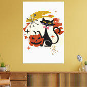 Toile Chat noir et Citrouille rétro atomique Halloween T (Insitu(Salon))