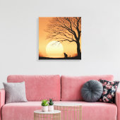 Toile Chat noir et silhouette d'arbre dans le Sun Set Ca (Insitu(Salon))