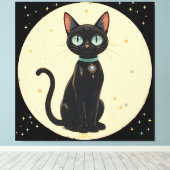 Toile Chat noir futuriste atomique Lune (Insitu (Plancher de Bois))