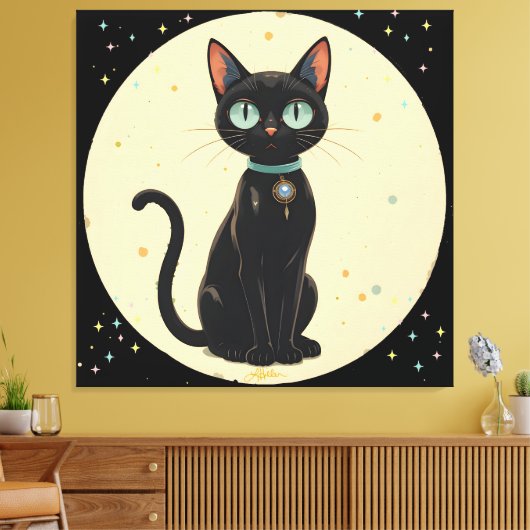 Toile Chat noir futuriste atomique Lune (Insitu(Salon))