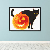 TOILE CHAT NOIR HALLOWEEN ET CITROUILLE (Insitu (Plancher de Bois))