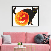 TOILE CHAT NOIR HALLOWEEN ET CITROUILLE (Insitu(Salon))