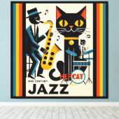Toile Chat Noir HepCat d'Ère du Jazz Milieu du Siècle (Insitu (Plancher de Bois))