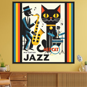 Toile Chat Noir HepCat d'Ère du Jazz Milieu du Siècle
