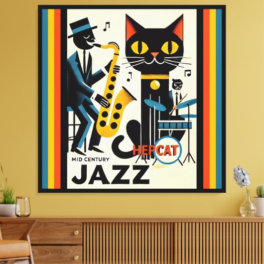 Toile Chat Noir HepCat d'Ère du Jazz Milieu du Siècle (Insitu(Salon))