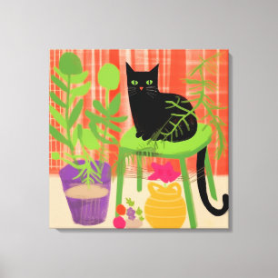 Toile Chat noir Houseplants