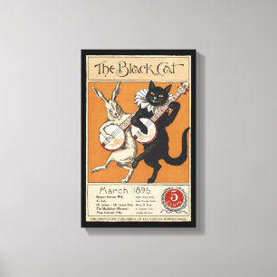 Toile Chat noir jouant Banjo, artiste inconnu