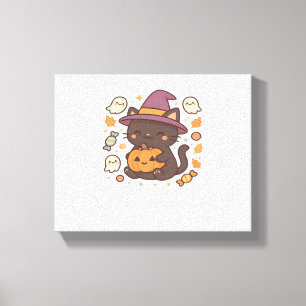Toile Chat noir mignon avec Casquette sorcier - Kawaii H