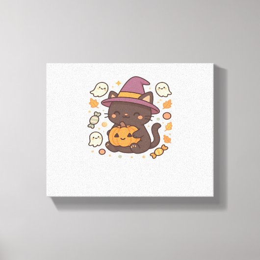 Toile Chat noir mignon avec Casquette sorcier - Kawaii H (Recto)