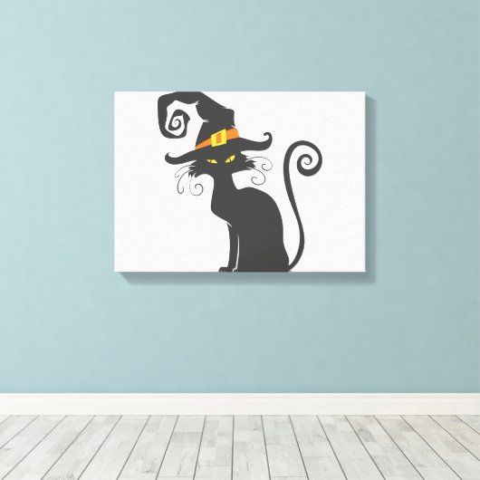 Toile Chat noir mignon dans un casquette sorcier - Chois (Insitu (Plancher de Bois))