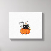 Toile Chat noir mignon en citrouille avec casquette sorc (Recto)