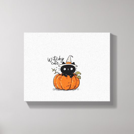 Toile Chat noir mignon en citrouille avec casquette sorc (Recto)