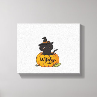 Toile Chat noir mignon en citrouille avec casquette sorc