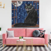 Toile Chat noir Regardant la Lune et les étoiles (Insitu(Salon))
