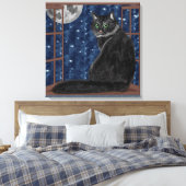Toile Chat noir Regardant la Lune et les étoiles (Insitu(Chambre))