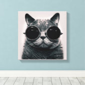 Toile Chat noir rétro amusant avec lunettes de soleil fo (Insitu (Plancher de Bois))