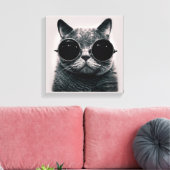 Toile Chat noir rétro amusant avec lunettes de soleil fo (Insitu(Salon))