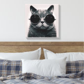 Toile Chat noir rétro amusant avec lunettes de soleil fo (Insitu(Chambre))