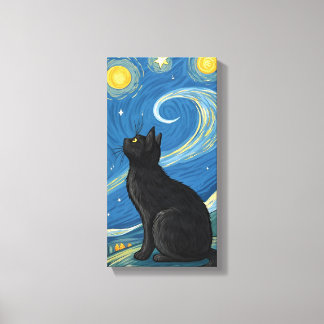 Toile Chat noir sous étoile, Peinture pop art vibrante