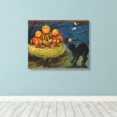 Toile Chat noir vintage Halloween Citrouille (Insitu (Plancher de Bois))