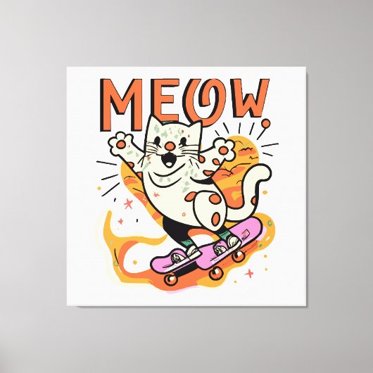 Toile Chat qui fait du skate Meow (Recto)