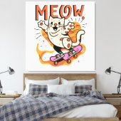 Toile Chat qui fait du skate Meow (Insitu(Chambre))