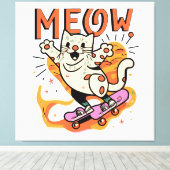 Toile Chat qui fait du skate Meow (Insitu (Plancher de Bois))