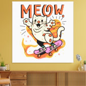 Toile Chat qui fait du skate Meow (Insitu(Salon))