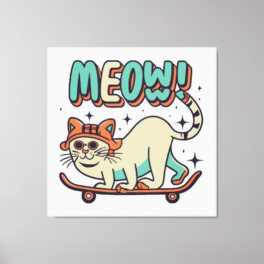 Toile Chat qui fait du skate Meow (Recto)