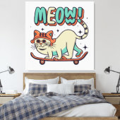 Toile Chat qui fait du skate Meow (Insitu(Chambre))