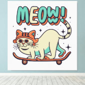 Toile Chat qui fait du skate Meow (Insitu (Plancher de Bois))