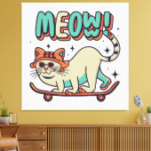 Toile Chat qui fait du skate Meow (Insitu(Salon))