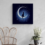 Toile Chat silhouette balançant de la lune de croissant<br><div class="desc">Grande (81.28cm x 81.28cm) Toile d'art murale. Chat noir dans le ciel nocturne sur la lune croissant. Cela vient d'un endroit archaïque qu'il est difficile de décrire en mots. J'aime les silhouettes et les présente souvent dans mes dessins.</div>