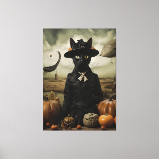 Toile Chat Sorcière aux Citrouilles (Recto)