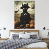 Toile Chat Sorcière aux Citrouilles (Insitu(Chambre))