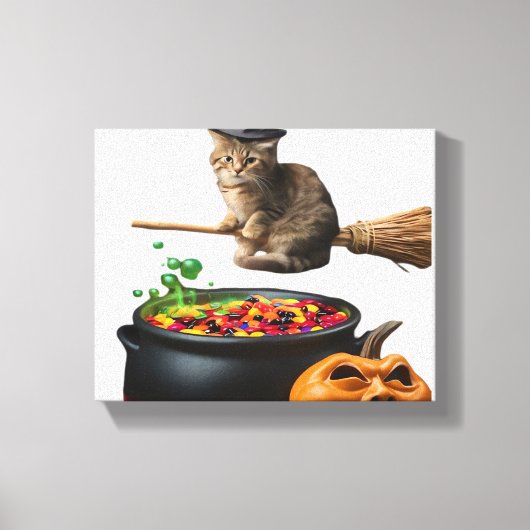 Toile Chat sur un bâton de brosse à Halloween. T-shirt c (Recto)